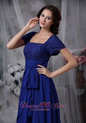 Beaded Chiffon Square Royal Blue Bridal Mother Dress