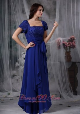 Beaded Chiffon Square Royal Blue Bridal Mother Dress