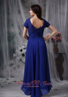 Beaded Chiffon Square Royal Blue Bridal Mother Dress