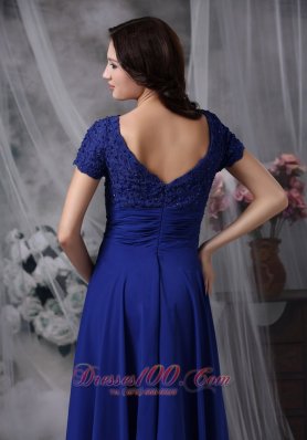 Beaded Chiffon Square Royal Blue Bridal Mother Dress