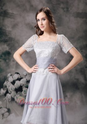 Square Beaded Lace Short Mother Of Bride Dresses