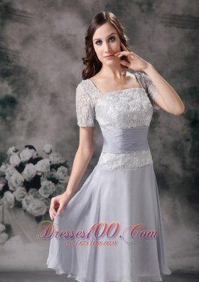 Square Beaded Lace Short Mother Of Bride Dresses