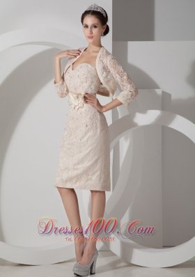 Appliques Belt Champagne Short Mother Dress Sweetheart