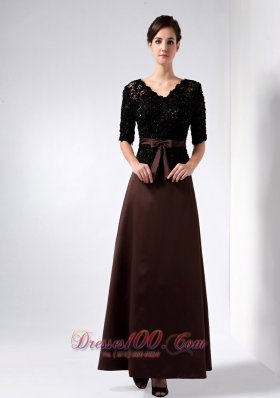 Lace V Neck Beading Brown Bridal Mother Dress