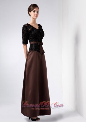 Lace V Neck Beading Brown Bridal Mother Dress