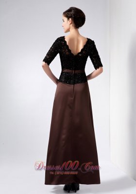 Lace V Neck Beading Brown Bridal Mother Dress