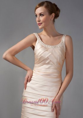 Beading Scoop Ruched Champagne Bridal Mother Dress