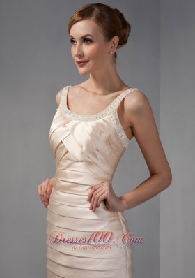 Beading Scoop Ruched Champagne Bridal Mother Dress