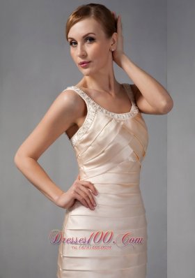 Beading Scoop Ruched Champagne Bridal Mother Dress