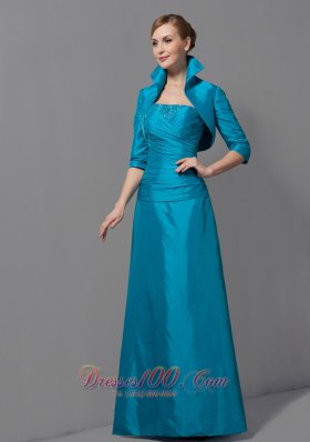 Teal Ruched Column Taffeta Mother Dress Jacket