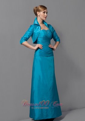 Teal Ruched Column Taffeta Mother Dress Jacket