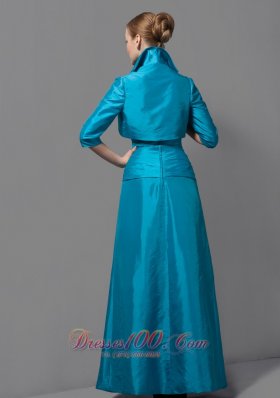 Teal Ruched Column Taffeta Mother Dress Jacket