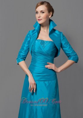 Teal Ruched Column Taffeta Mother Dress Jacket