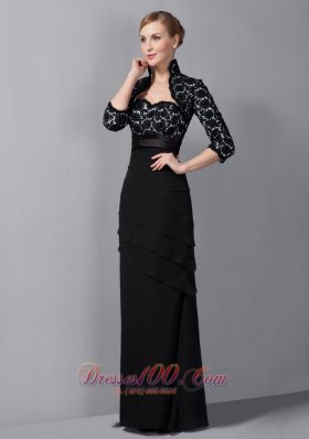 Black Appliques Chiffon Sash Mother Of The Bride Dress