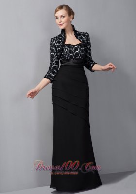 Black Appliques Chiffon Sash Mother Of The Bride Dress