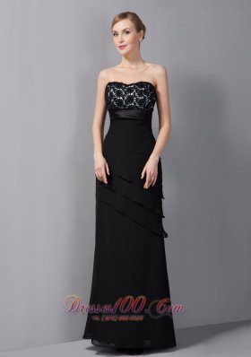 Black Appliques Chiffon Sash Mother Of The Bride Dress