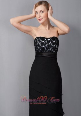 Black Appliques Chiffon Sash Mother Of The Bride Dress