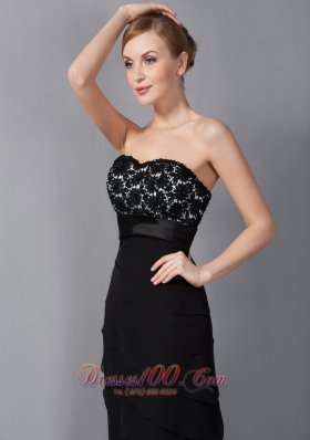 Black Appliques Chiffon Sash Mother Of The Bride Dress