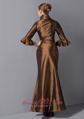 Ankle-length V-neck Brown Mother Dress with Jacket