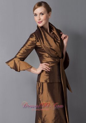 Ankle-length V-neck Brown Mother Dress with Jacket