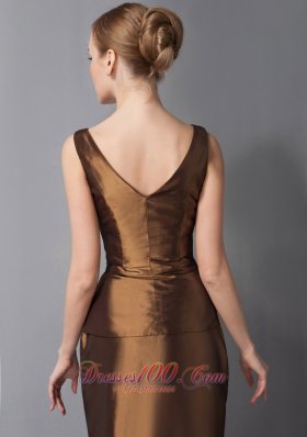 Ankle-length V-neck Brown Mother Dress with Jacket