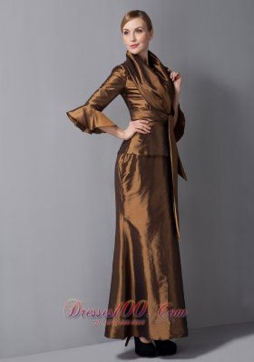 Ankle-length V-neck Brown Mother Dress with Jacket