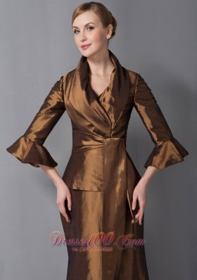 Ankle-length V-neck Brown Mother Dress with Jacket