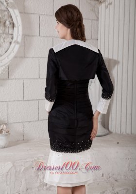 White and Black Knee Length Mother Dress with Jacket