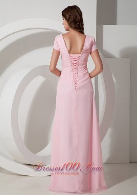 Ruffled Baby Pink Beaded Mother Of The Bride Dress