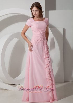 Ruffled Baby Pink Beaded Mother Of The Bride Dress