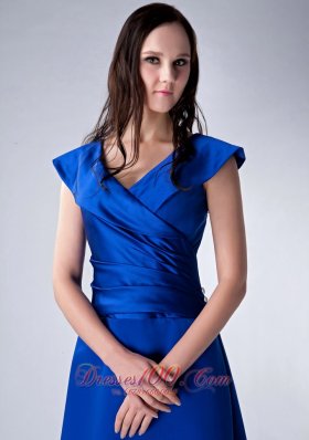 Satin Ankle-length V-neck Royal Bridesmaid Dress Ruched