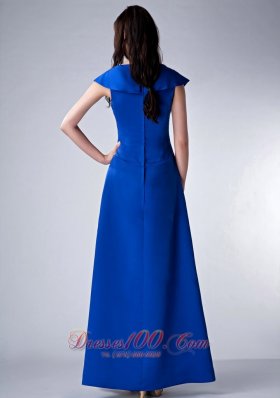 Satin Ankle-length V-neck Royal Bridesmaid Dress Ruched