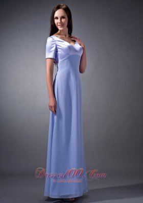 V-neck Lilac Chiffon Short Sleeves Bridesmaid Dress