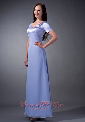 V-neck Lilac Chiffon Short Sleeves Bridesmaid Dress