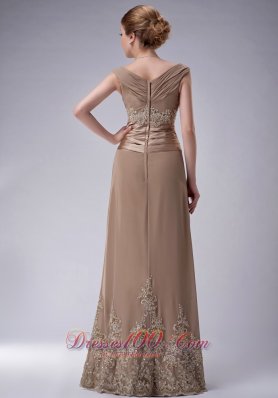 V-neck Champagne Chiffon Mother Dress with Appliques