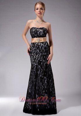 Sashed Black Mother Of The Bride Dress Lace Overlay
