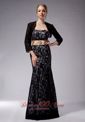 Sashed Black Mother Of The Bride Dress Lace Overlay