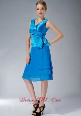 Sky Blue Empire V-neck Mother Of The Dress Knee-length