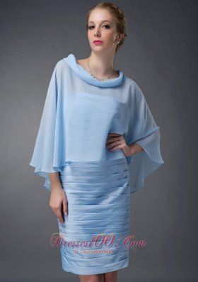 Baby Blue Knee-length Mother Of The Dress Column Scoop