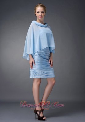 Baby Blue Knee-length Mother Of The Dress Column Scoop