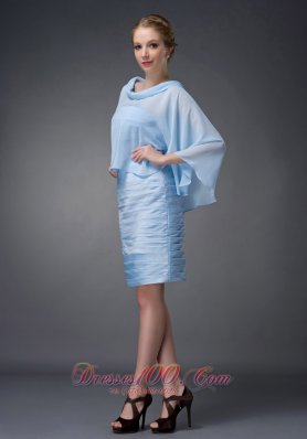 Baby Blue Knee-length Mother Of The Dress Column Scoop