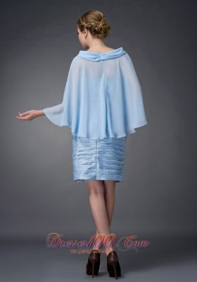 Baby Blue Knee-length Mother Of The Dress Column Scoop