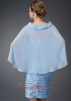 Baby Blue Knee-length Mother Of The Dress Column Scoop