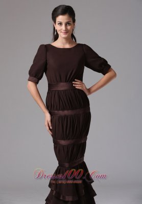 Brown Mermaid Scoop Ruffled Layeres Mother Of The Dress