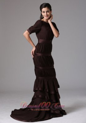 Brown Mermaid Scoop Ruffled Layeres Mother Of The Dress