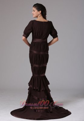 Brown Mermaid Scoop Ruffled Layeres Mother Of The Dress