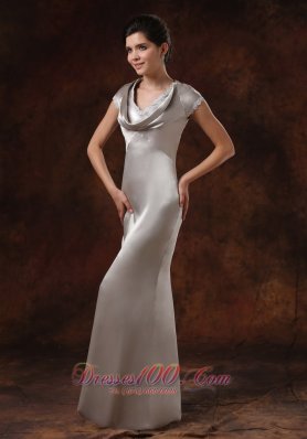 Satin Silver V-neck Mother Of The Dress Short Sleeves