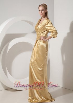 Gold V-neck Evening Dress Taffeta Ruch