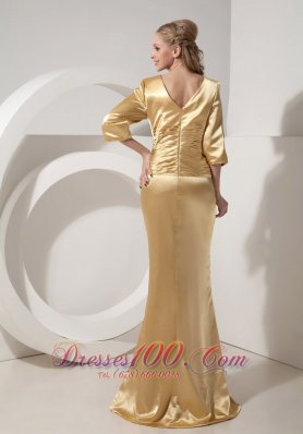 Gold V-neck Evening Dress Taffeta Ruch