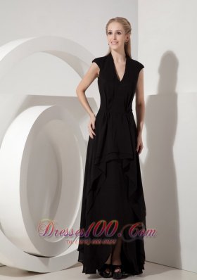 Black Evening Dress Column V-neck Chiffon
